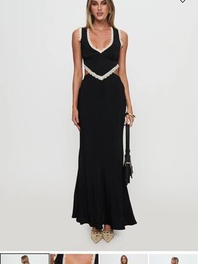 Keila Lace Trim Maxi Dress Black / Cream